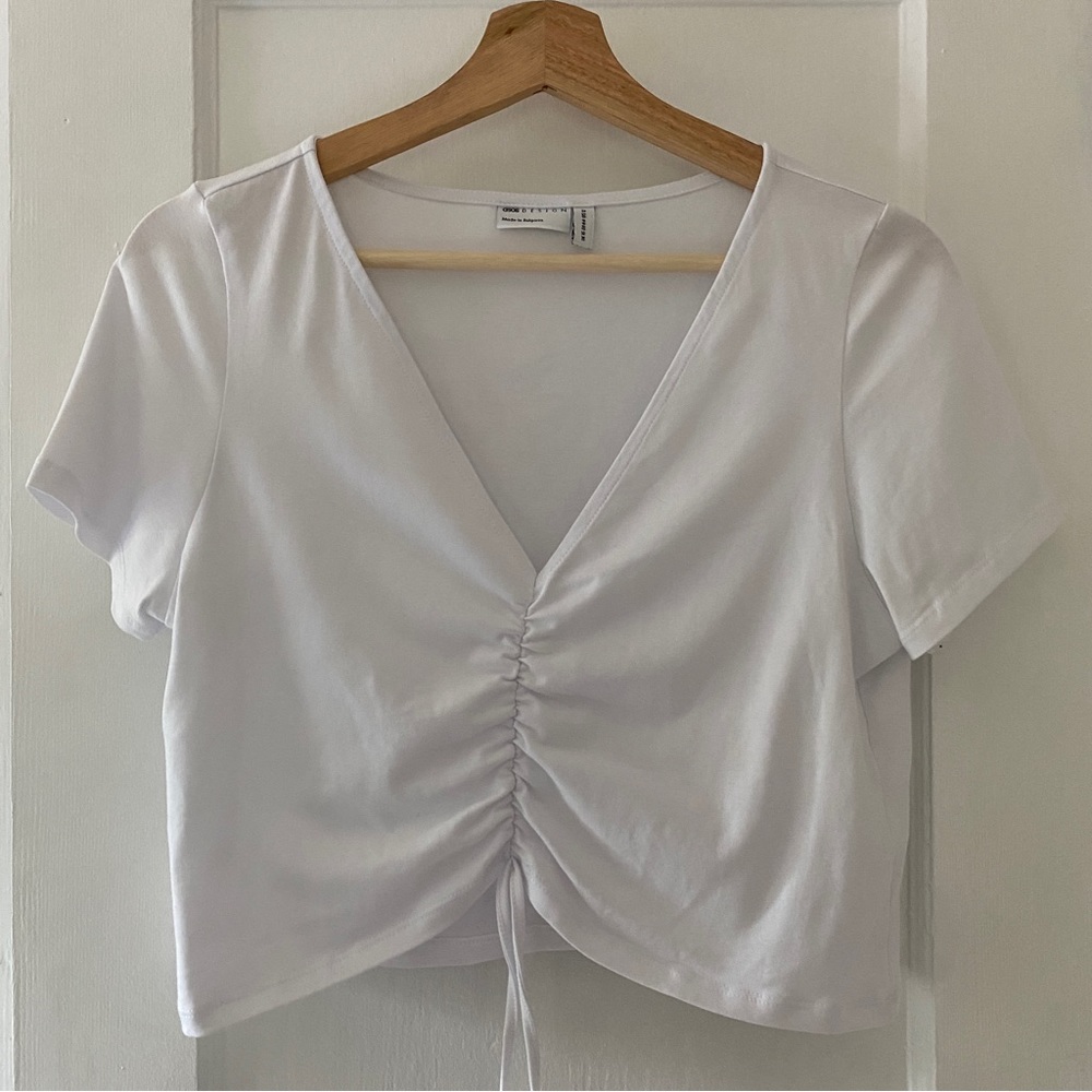 NEW ASOS white cinched drawstring crop top size 12